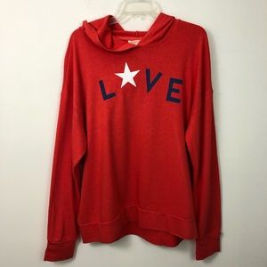 Sundry Anthropologie Red Love Star Hoodie NWOT